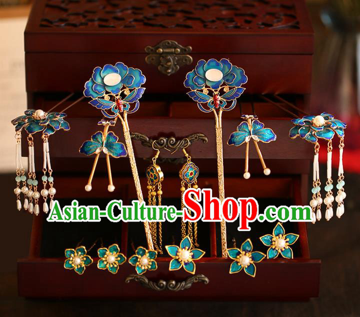 China Traditional Handmade Xiuhe Suit Hair Accessories Hair Comb and Hairpins Ming Dynasty Wedding Bride Hair Jewelry Full Set