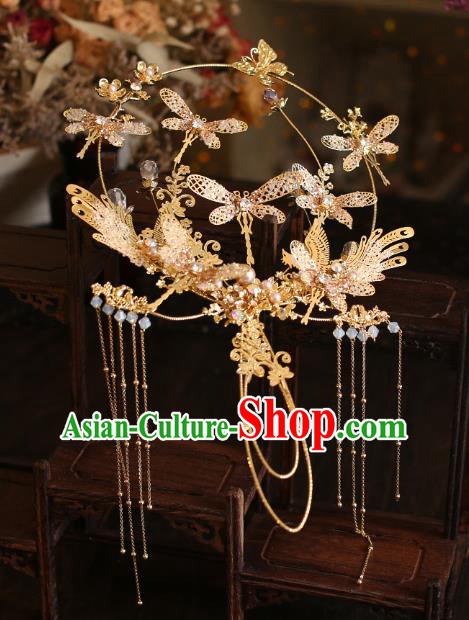 Chinese Traditional Wedding Accessories Handmade Bride Golden Round Fan