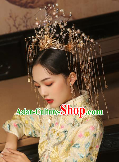 China Traditional Xiuhe Suit Hair Accessories Ancient Wedding Deluxe Phoenix Coronet