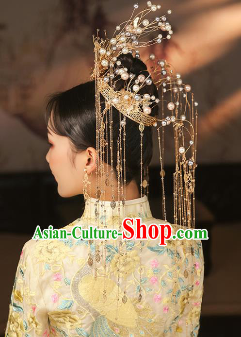 China Traditional Xiuhe Suit Hair Accessories Ancient Wedding Deluxe Phoenix Coronet