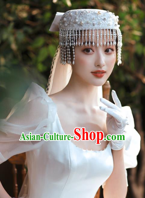 Top Grade French Bride Hair Accessories European Wedding Lace Hat Headwear