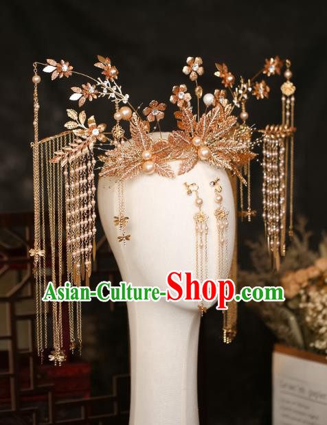China Traditional Wedding Xiuhe Suit Hair Accessories Handmade Bride Deluxe Phoenix Coronet