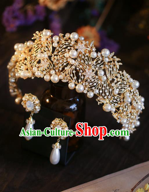Top Grade Bride Beads Hair Accessories European Wedding Crystal Royal Crown Headwear