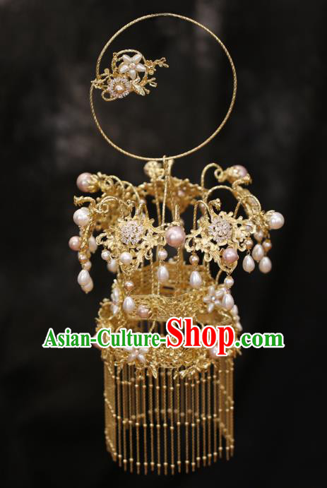 China Golden Tassel Portable Lantern Traditional Wedding Prop Bride Accessories