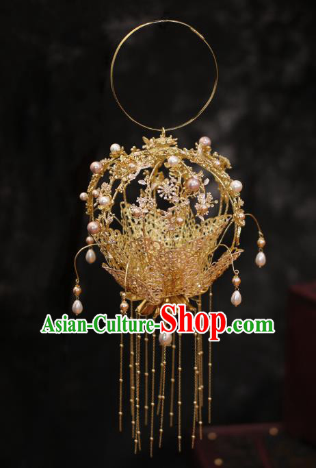 China Bride Accessories Golden Tassel Portable Lantern Traditional Wedding Prop