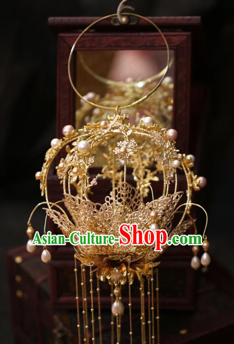 China Bride Accessories Golden Tassel Portable Lantern Traditional Wedding Prop