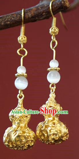 Top Grade Traditional Ear Accessories China Ancient Court Empress Golden Gourd Earrings Qing Dynasty Jewelry