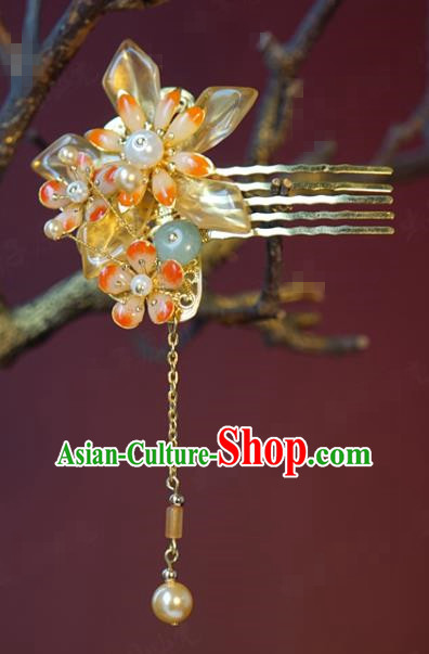 China Traditional Pearls Tassel Hair Combs Wedding Xiuhe Suit Hair Accessories Bride Plum Blossom Hairpins