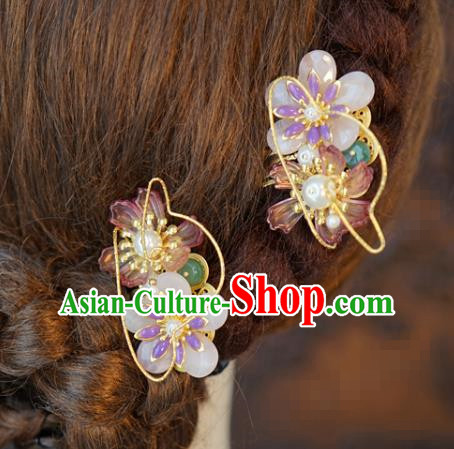 China Traditional Bride Plum Blossom Hairpin Xiuhe Suit Hair Accessories Wedding Rose Quartz Hair Sticks