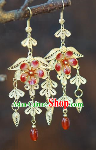 China Hanfu Accessories Qing Dynasty Ear Jewelry Top Grade Ancient Queen Red Plum Earrings