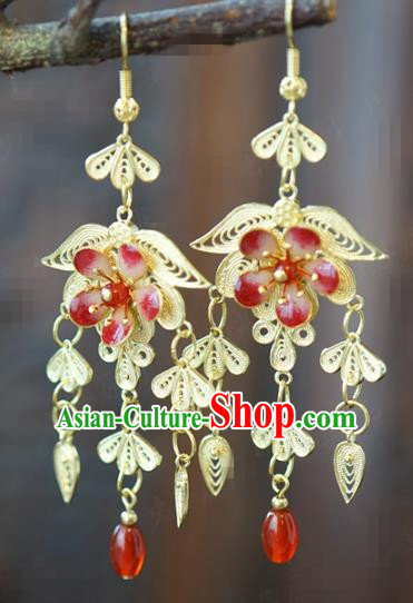 China Hanfu Accessories Qing Dynasty Ear Jewelry Top Grade Ancient Queen Red Plum Earrings