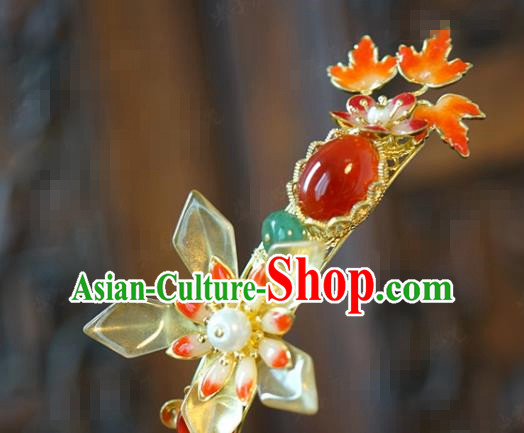 China Traditional Bride Agate Hairpin Xiuhe Suit Hair Accessories Wedding Lotus Gems Hair Stick