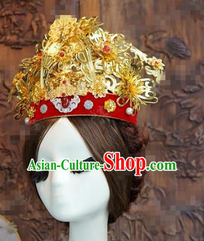 China Traditional Court Golden Phoenix Coronet Ancient Bride Deluxe Hair Accessories Song Dynasty Wedding Hairpins Earrings Full Set