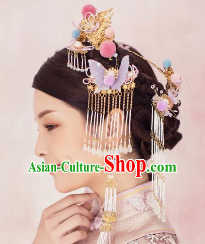 China Wedding Phoenix Coronet Traditional Hair Accessories Ancient Bride Deluxe Golden Hair Crown and Hairpins and Earrings