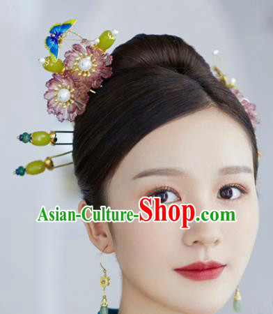 China Ancient Bride Hair Accessories Traditional Wedding Golden Crane Hair Crown and Flower Hairpins Earrings Full Set