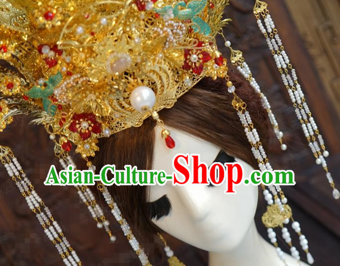 China Traditional Ancient Wedding Golden Phoenix Coronet Bride Hair Accessories Full Set