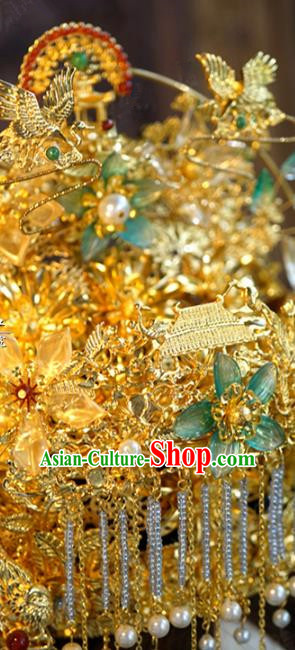 China Ancient Bride Hair Accessories Traditional Wedding Deluxe Tassel Phoenix Coronet Full Set
