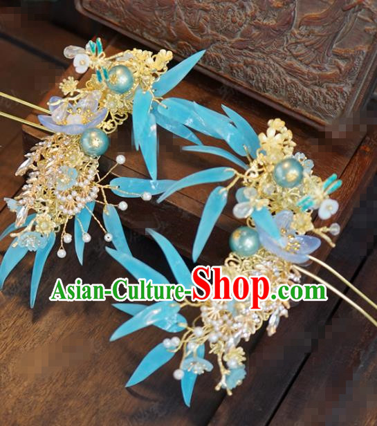 China Traditional Ancient Bride Blueing Hair Crown and Hairpins Earrings Court Hair Accessories Full Set