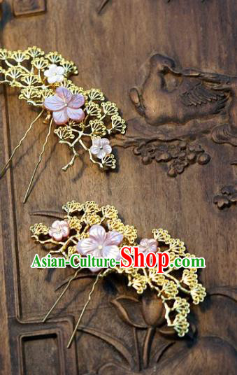China Traditional Hanfu Shell Plum Hair Stick Xiuhe Suit Hair Accessories Wedding Bride Pine Hairpin