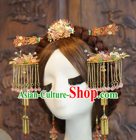 China Ancient Queen Hair Accessories Traditional Wedding Hair Crown and Tassel Hairpins Full Set