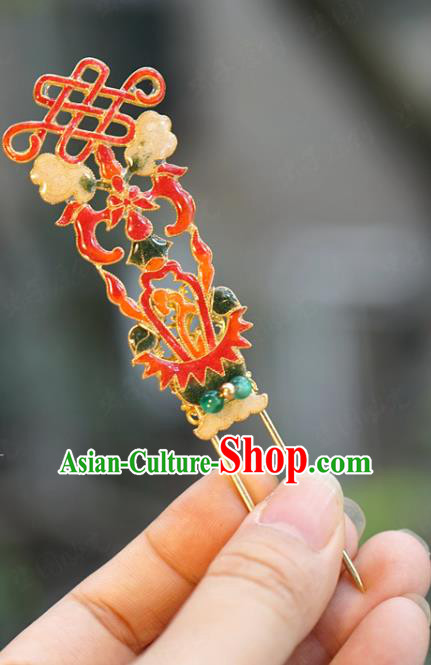 China Wedding Enamel Red Hairpins Traditional Xiuhe Suit Hair Accessories Palace Hair Sticks