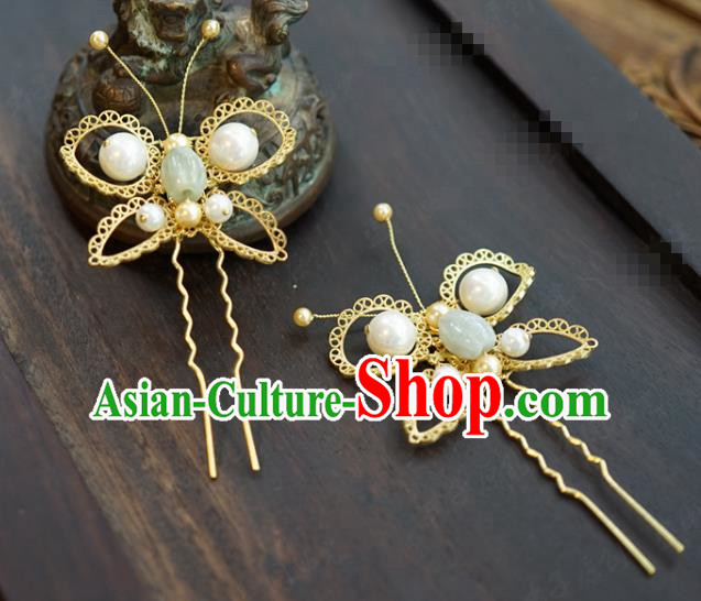 China Traditional White Chalcedony Hair Accessories Wedding Xiuhe Suit Headpieces Ancient Bride Hair Combs and Hairpins
