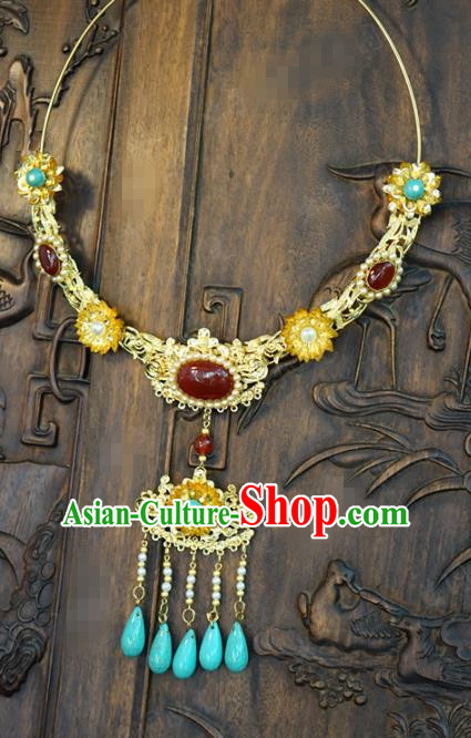 Chinese Handmade Agate Necklace Traditional Jewelry Accessories Ancient Wedding Bride Tassel Necklet