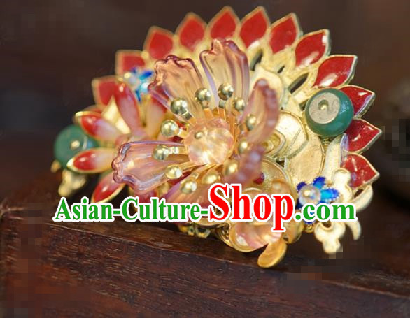 China Ancient Bride Enamel Red Hairpin Traditional Xiuhe Suit Hair Accessories Wedding Flower Hair Comb