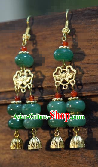 Top Grade Ancient Empress Golden Lotus Earrings China Qing Dynasty Jade Ear Jewelry Traditional Hanfu Accessories