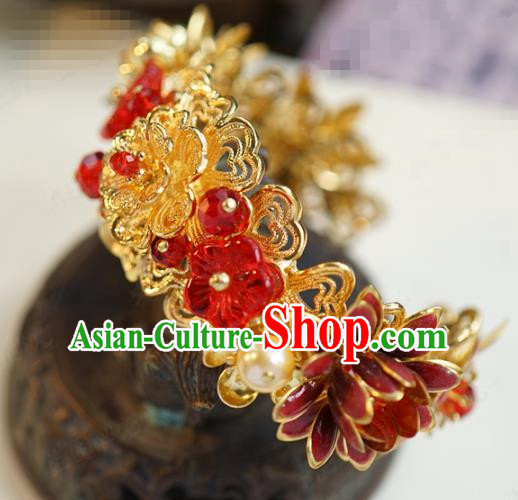 Chinese Handmade Wedding Bracelet Traditional Wedding Jewelry Accessories Ancient Bride Golden Bangle