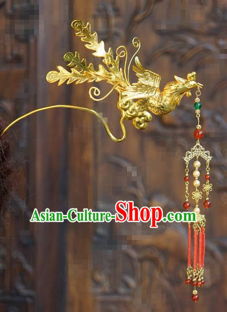 China Traditional Wedding Phoenix Coronet Hair Accessories Xiuhe Suit Headpieces Ancient Bride Tassel Step Shake Hairpins