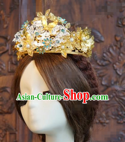 China Xiuhe Suit Headpieces Ancient Bride Golden Tassel Hairpins Traditional Wedding Phoenix Coronet Hair Accessories