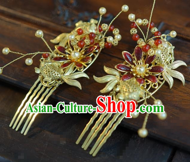 China Ancient Bride Golden Hair Crown and Earrings Xiuhe Suit Headpieces Traditional Wedding Phoenix Coronet Hair Accessories Full Set