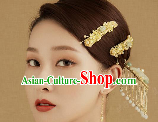 China Traditional Jade Hair Combs Wedding Hanfu Luxury Hair Accessories Ancient Bride Hairpins Full Set