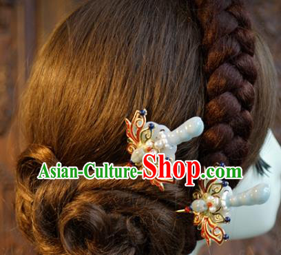 China Ancient Bride Jade Hair Clips Traditional Xiuhe Suit Hair Jewelry Accessories Wedding Cloisonne Lotus Hairpins