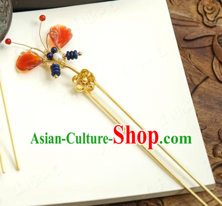 China Ancient Bride Red Butterfly Hair Clip Traditional Xiuhe Suit Hair Jewelry Accessories Qing Dynasty Palace Hairpin