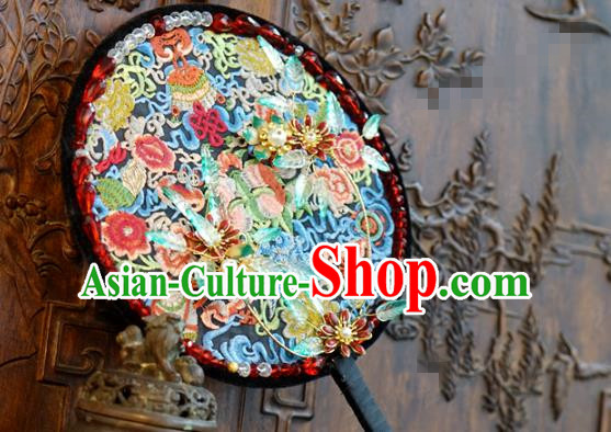 Chinese Handmade Court Wedding Palace Fan Traditional Jewelry Accessories Ancient Bride Embroidered Round Fan