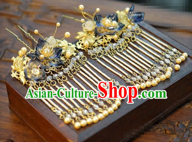 China Ancient Queen Hair Crown and Tassel Hairpins Traditional Xiuhe Suit Headdress Wedding Bride Hair Accessories