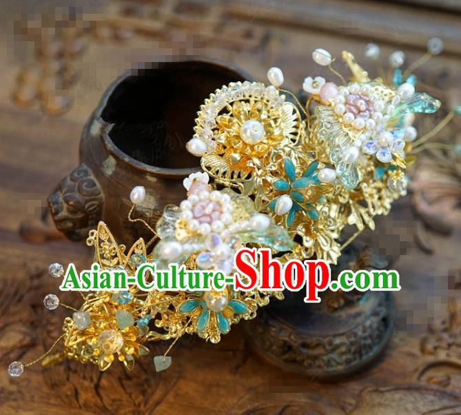 China Ancient Hanfu Hairpin Traditional Xiuhe Suit Hair Jewelry Accessories Golden Hair Crown
