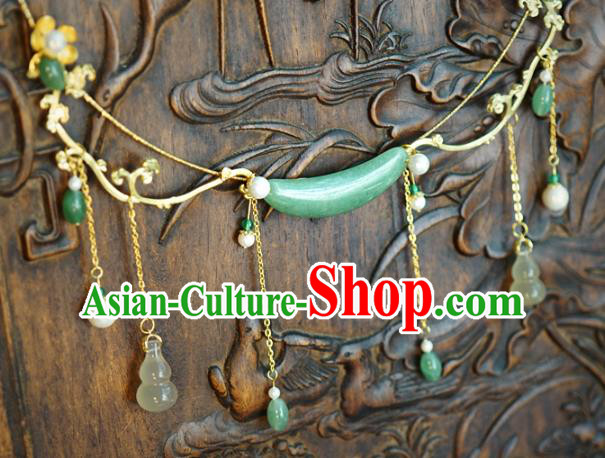 Chinese Traditional White Chalcedony Gourd Tassel Necklace Handmade Ancient Princess Jade Necklet Accessories
