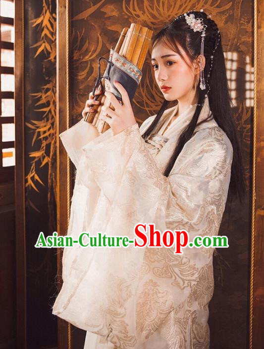 China Ancient Goddess White Hanfu Dress Traditional Tang Dynasty Palace Princess Historical Clothing