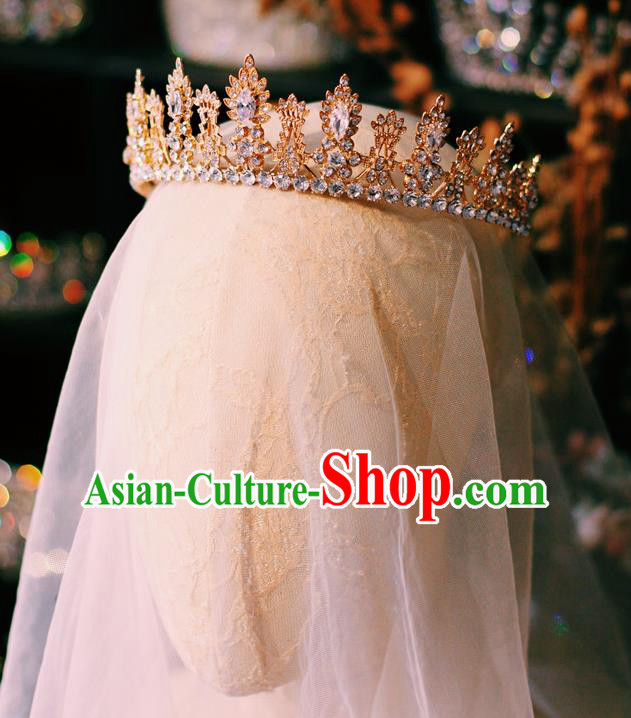 Handmade Court Retro Royal Crown Hair Accessories Baroque Bride Headwear European Wedding Golden Hair Clasp