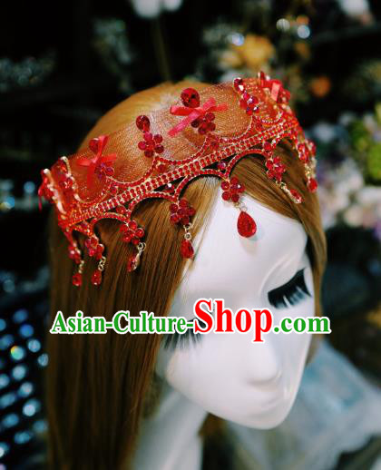 Handmade European Headband Baroque Bride Hair Accessories Wedding Red Crystal Royal Crown
