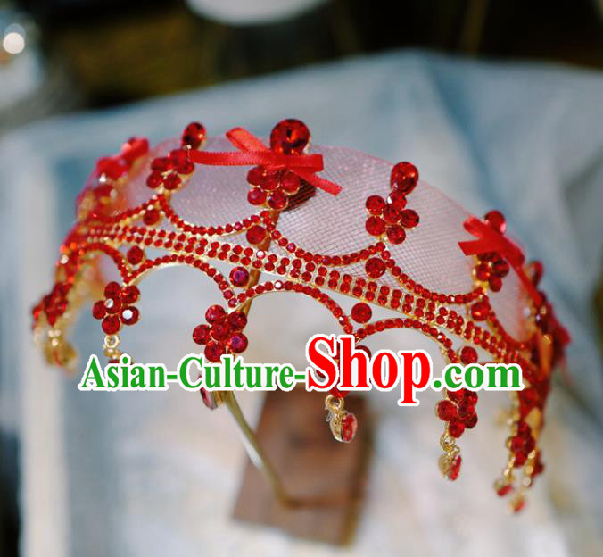 Handmade European Headband Baroque Bride Hair Accessories Wedding Red Crystal Royal Crown
