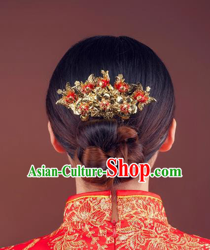 Chinese Ancient Wedding Jewelry Accessories Traditional Hairpin Bride Golden Butterfly Hair Comb