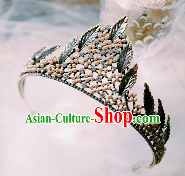 Handmade Baroque Bride Hair Accessories European Headband Wedding Black Leaf Royal Crown