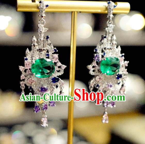 Top Grade Green Crystal Earrings Accessories Baroque Bride Zircon Ear Jewelry
