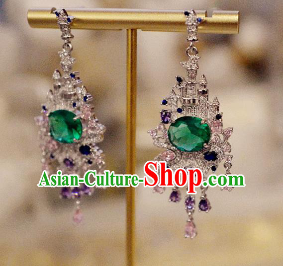 Top Grade Green Crystal Earrings Accessories Baroque Bride Zircon Ear Jewelry
