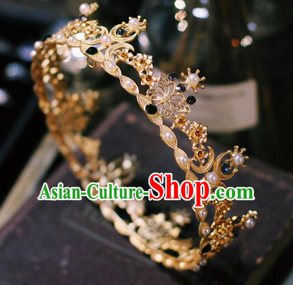 European Court Princess Headwear Wedding Hair Clasp Handmade Baroque Golden Round Royal Crown