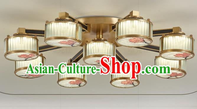 Chinese Traditional Printing Brass Ceiling Lamp Handmade Classical Enamel Lanterns